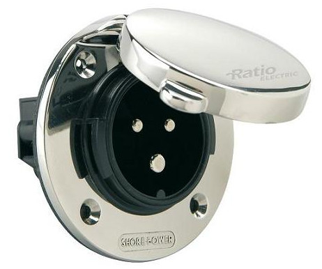 Ratio Stainless steel shore power inlet. 2P+E. 240v 32A. 